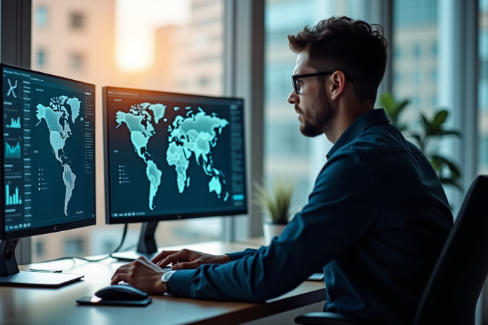 Analyste cybersécurité concentré devant plusieurs écrans