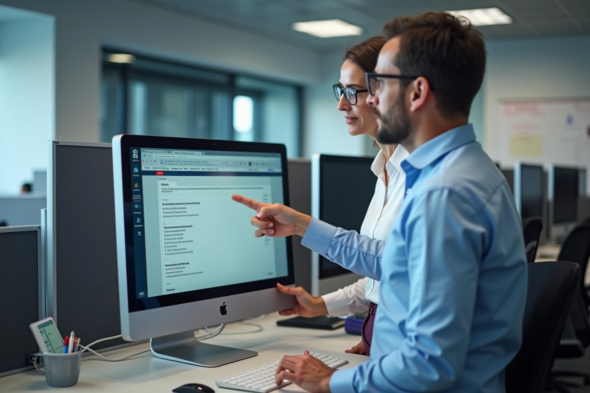 Deux collègues du service informatique universitaire consultant une check-list de sécurité pour les emails sensibles