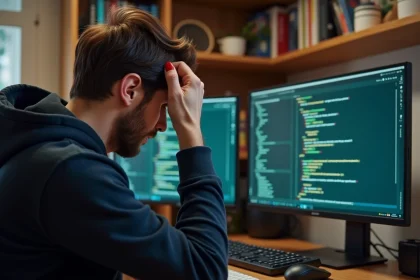 Développeur Python frustré face à une erreur pip install bloqué sur ses écrans de terminal