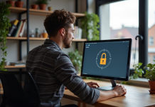 Jeune developpeur web concentré sur son écran avec HTTPS