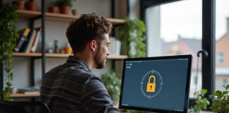 Jeune developpeur web concentré sur son écran avec HTTPS