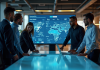Entreprise utilisant l’IA : exemple concret et inspirant de société innovante dans l’intelligence artificielle Groupe de professionnels analysant un tableau digital moderne