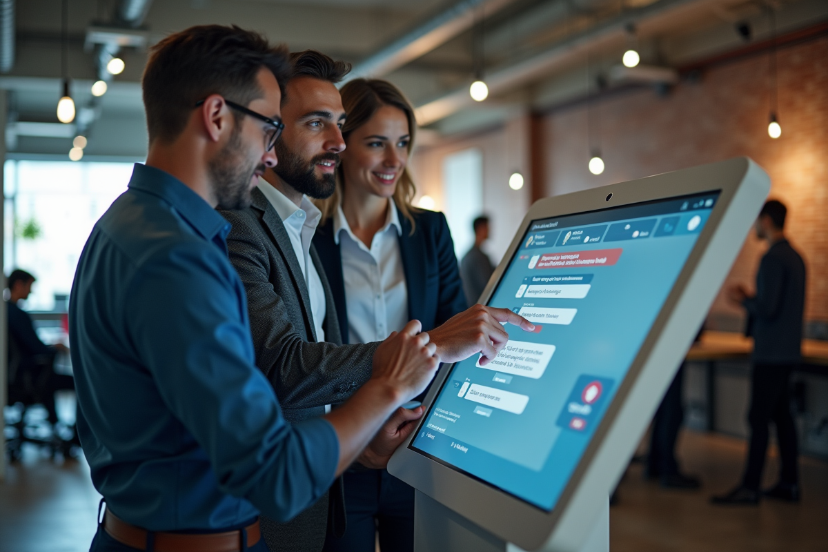 Groupe divers de collaborateurs autour d