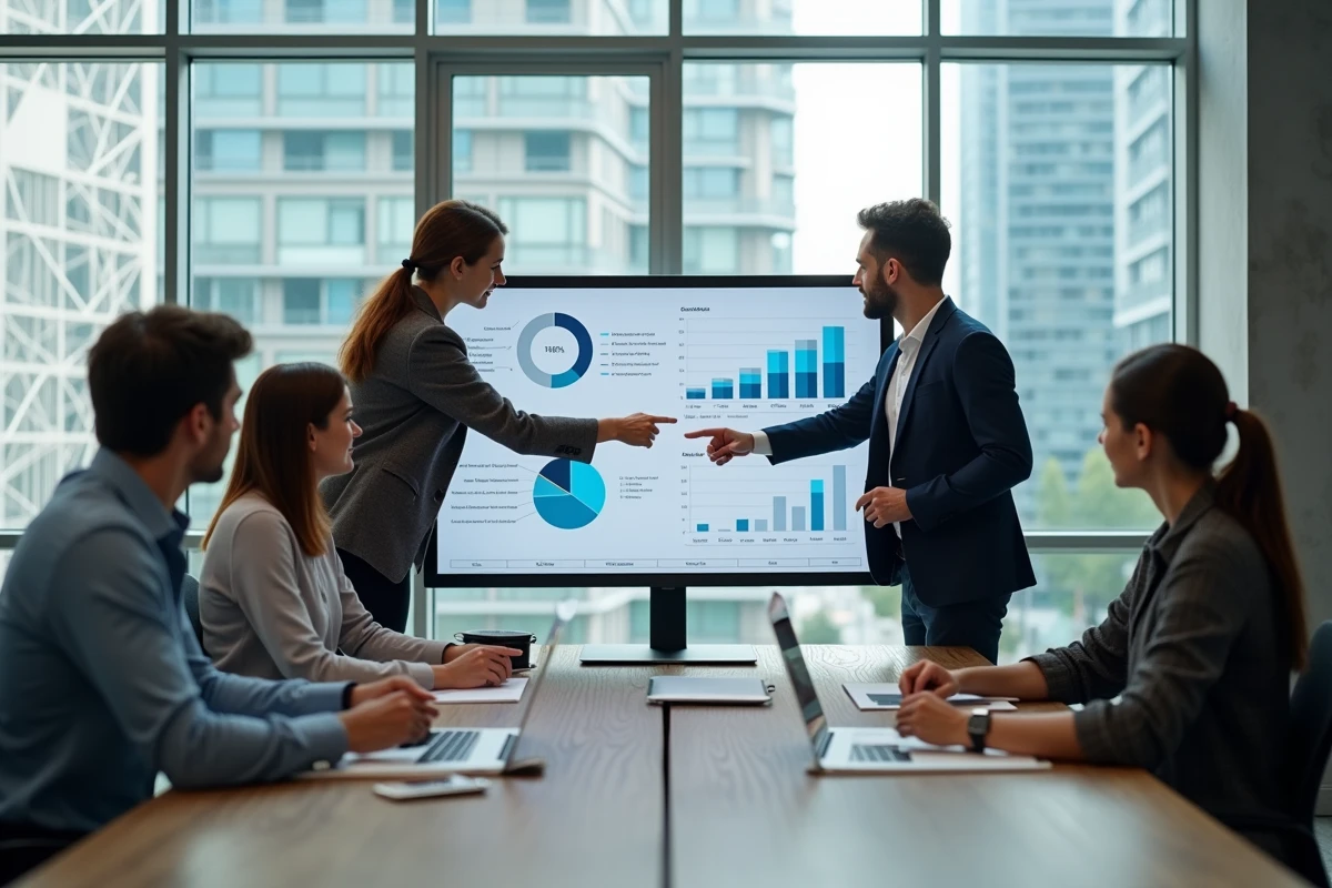 Groupe de professionnels discutant autour d un ecran d analyse site