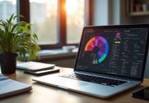 Espace de travail moderne avec un outil no-code sur un ordinateur portable
