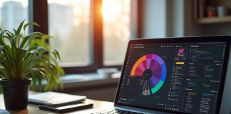 Espace de travail moderne avec un outil no-code sur un ordinateur portable