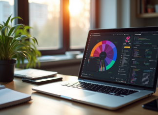 Espace de travail moderne avec un outil no-code sur un ordinateur portable