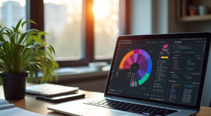 Espace de travail moderne avec un outil no-code sur un ordinateur portable