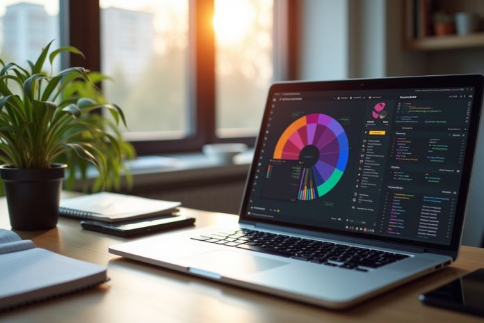 Espace de travail moderne avec un outil no-code sur un ordinateur portable