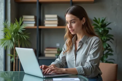 Femme professionnelle analysant des analytics sur son laptop