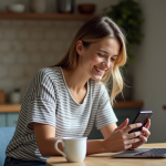 Créer un site web avec son téléphone : astuces pour réussir Jeune femme créant un site web sur son smartphone à la maison