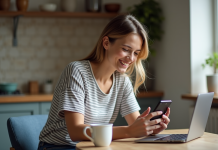 Créer un site web avec son téléphone : astuces pour réussir Jeune femme créant un site web sur son smartphone à la maison