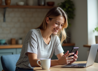 Créer un site web avec son téléphone : astuces pour réussir Jeune femme créant un site web sur son smartphone à la maison