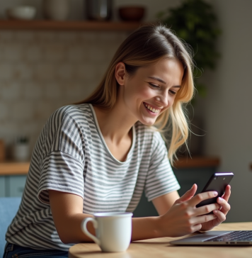 Créer un site web avec son téléphone : astuces pour réussir Jeune femme créant un site web sur son smartphone à la maison