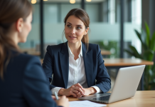 Femme d affaires en réunion dans un bureau moderne