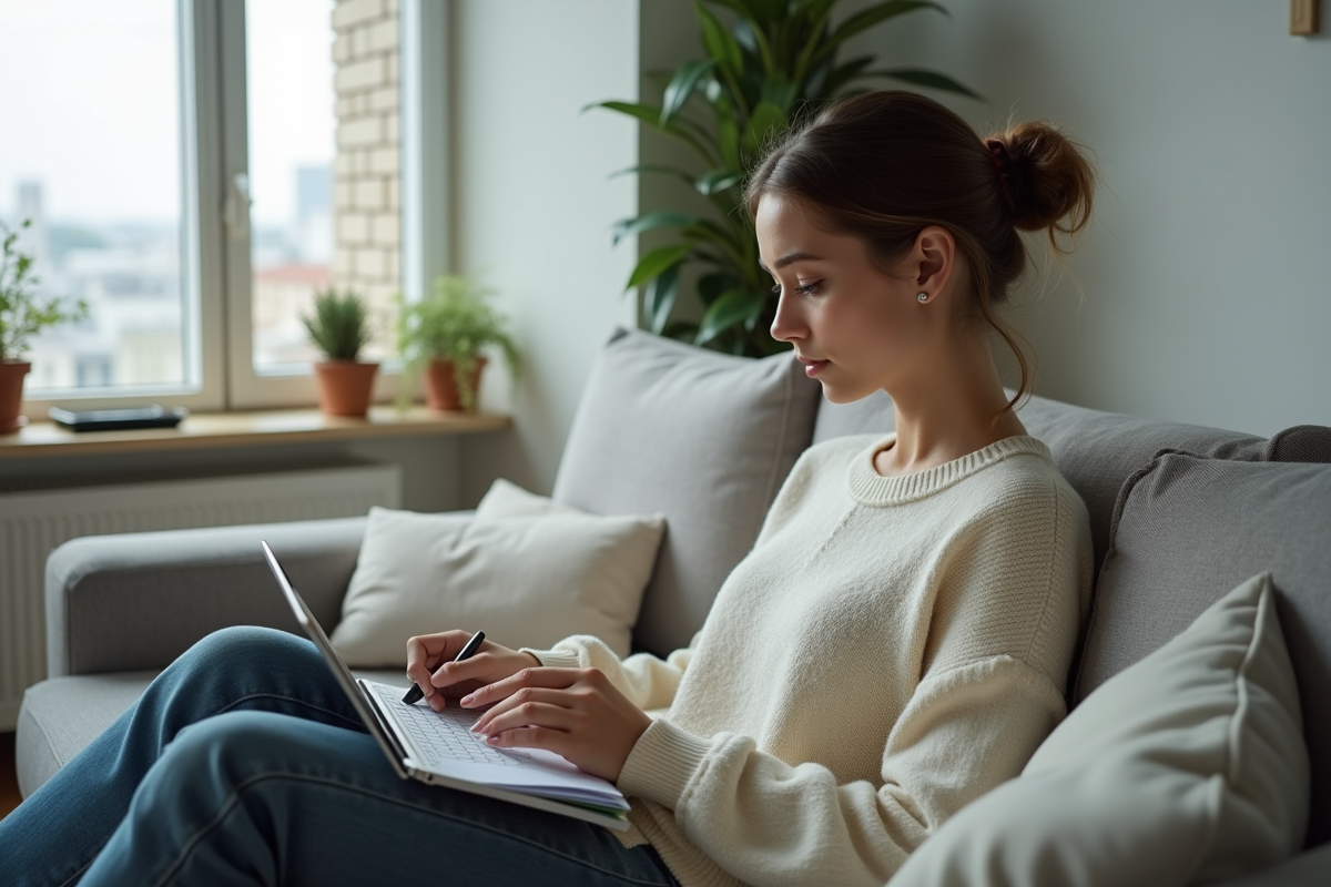 Femme tapant un code de récupération sur sa tablette