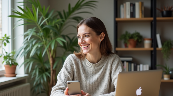Impact du réseau sur notre quotidien : meilleures pratiques pour le gérer Femme souriante travaillant sur son ordinateur à la maison