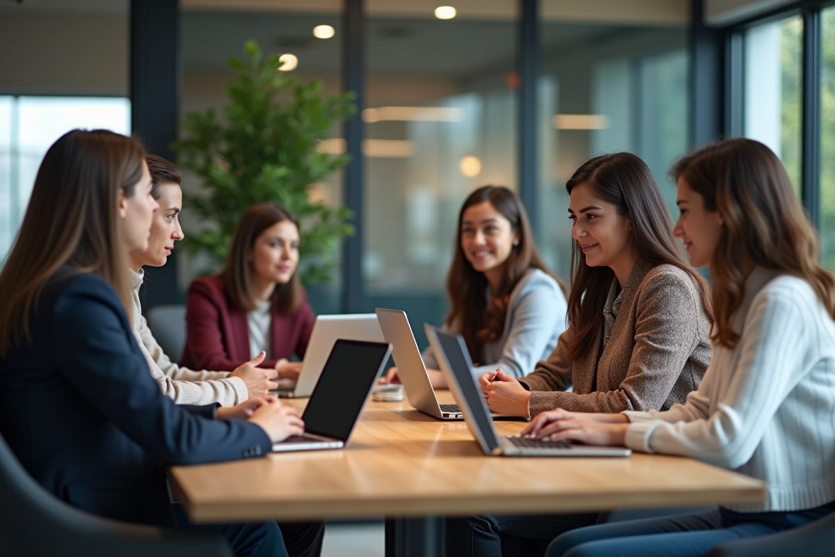 Groupe de professionnels en réunion dans un bureau moderne