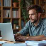 Homme d'âge moyen travaillant dans un bureau cosy