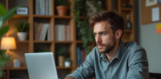 Homme d'âge moyen travaillant dans un bureau cosy