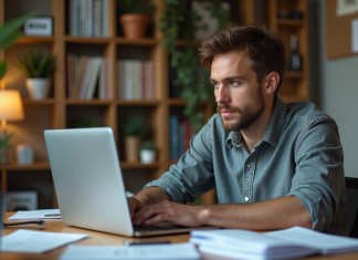 Homme d'âge moyen travaillant dans un bureau cosy