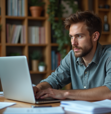 Homme d'âge moyen travaillant dans un bureau cosy