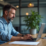 Menaces informatiques : comprendre et prévenir les risques pour votre système Homme d affaires au bureau avec message d alerte sur son ordinateur
