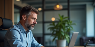 Menaces informatiques : comprendre et prévenir les risques pour votre système Homme d affaires au bureau avec message d alerte sur son ordinateur