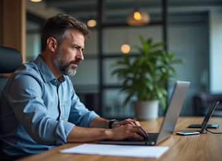 Menaces informatiques : comprendre et prévenir les risques pour votre système Homme d affaires au bureau avec message d alerte sur son ordinateur