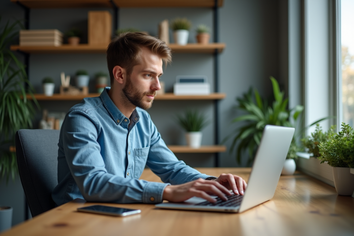 Homme d'affaires utilisant un ordinateur pour stocker dans le cloud