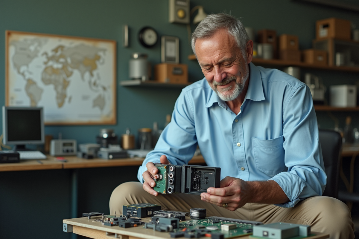 Ingénieur examinant un prototype de caméra numérique dans un laboratoire