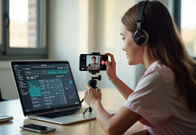 Jeune créateur vidéo TikTok avec smartphone et analytics