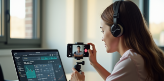 Jeune créateur vidéo TikTok avec smartphone et analytics