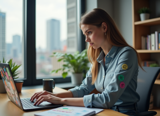 Langage des API Web : quelles langues utilisées pour les API Internet ? Jeune femme au bureau travaillant sur un ordinateur portable