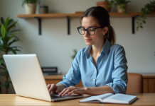 Créer un site Web de commerce électronique gratuitement : les étapes clés Femme en bureau à domicile concevant un site ecommerce
