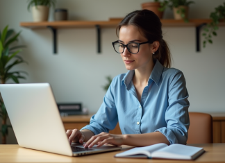 Créer un site Web de commerce électronique gratuitement : les étapes clés Femme en bureau à domicile concevant un site ecommerce