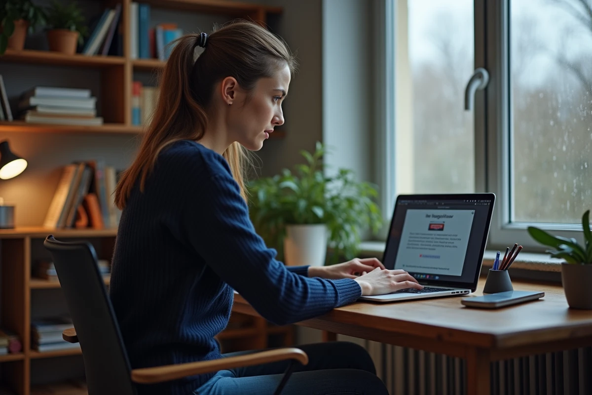 Jeune femme frustrée devant son ordinateur portable à Rennes