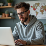 WireGuard : pourquoi est-il gratuit ? Avantages et fonctionnement Jeune homme concentré sur son ordinateur dans un bureau moderne