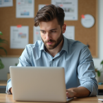 WordPress : framework ou CMS ? Quelle différence ? Jeune homme au bureau travaillant sur son ordinateur