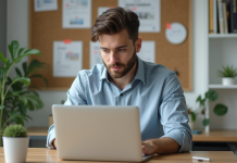 WordPress : framework ou CMS ? Quelle différence ? Jeune homme au bureau travaillant sur son ordinateur