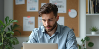 WordPress : framework ou CMS ? Quelle différence ? Jeune homme au bureau travaillant sur son ordinateur