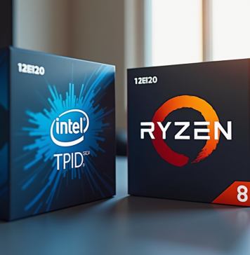 Configuration PC avec processeurs Intel et Ryzen sur un bureau lumineux
