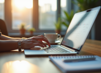 Main sur un ordinateur pour mettre en pause une campagne Google Ads