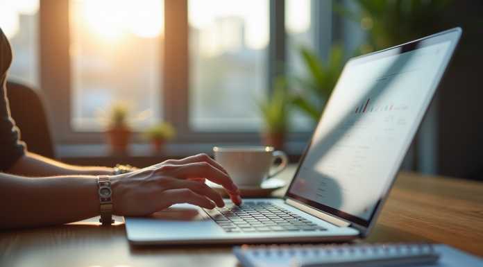 Main sur un ordinateur pour mettre en pause une campagne Google Ads