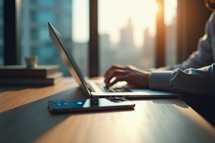 personne-laptop-securite-digital Personne utilisant un ordinateur portable avec smartphone securite digitale