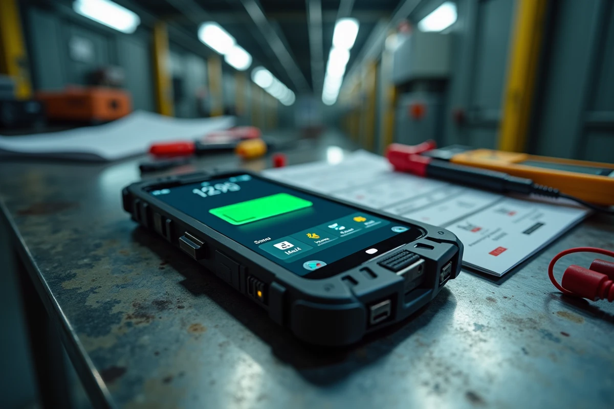 Téléphone robuste Ericsson pour techniciens posé sur un établi dans une salle d'équipement télécom